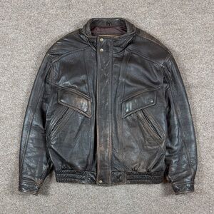 Vintage 90s Soft Brown Leather Bomber Jacket Men’s Large Distressed Faded Patina